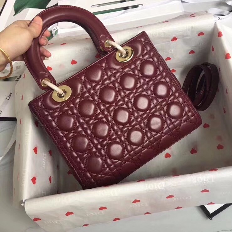 Dior Medium Lady Dior Bag In Bordeaux Lambskin 284