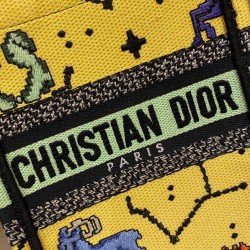 Dior Mini Book Tote Phone Bag In Yellow Pixel Zodiac Embroidery 878