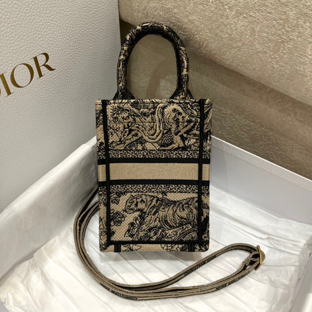 Dior Mini Book Tote Phone Bag In Hazelnut Toile de Jouy Embroidery 936