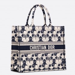 Dior Large Book Tote Bag In Blue and White Dior Etoile Embroidery 025