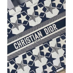 Dior Large Book Tote Bag In Blue and White Dior Etoile Embroidery 025