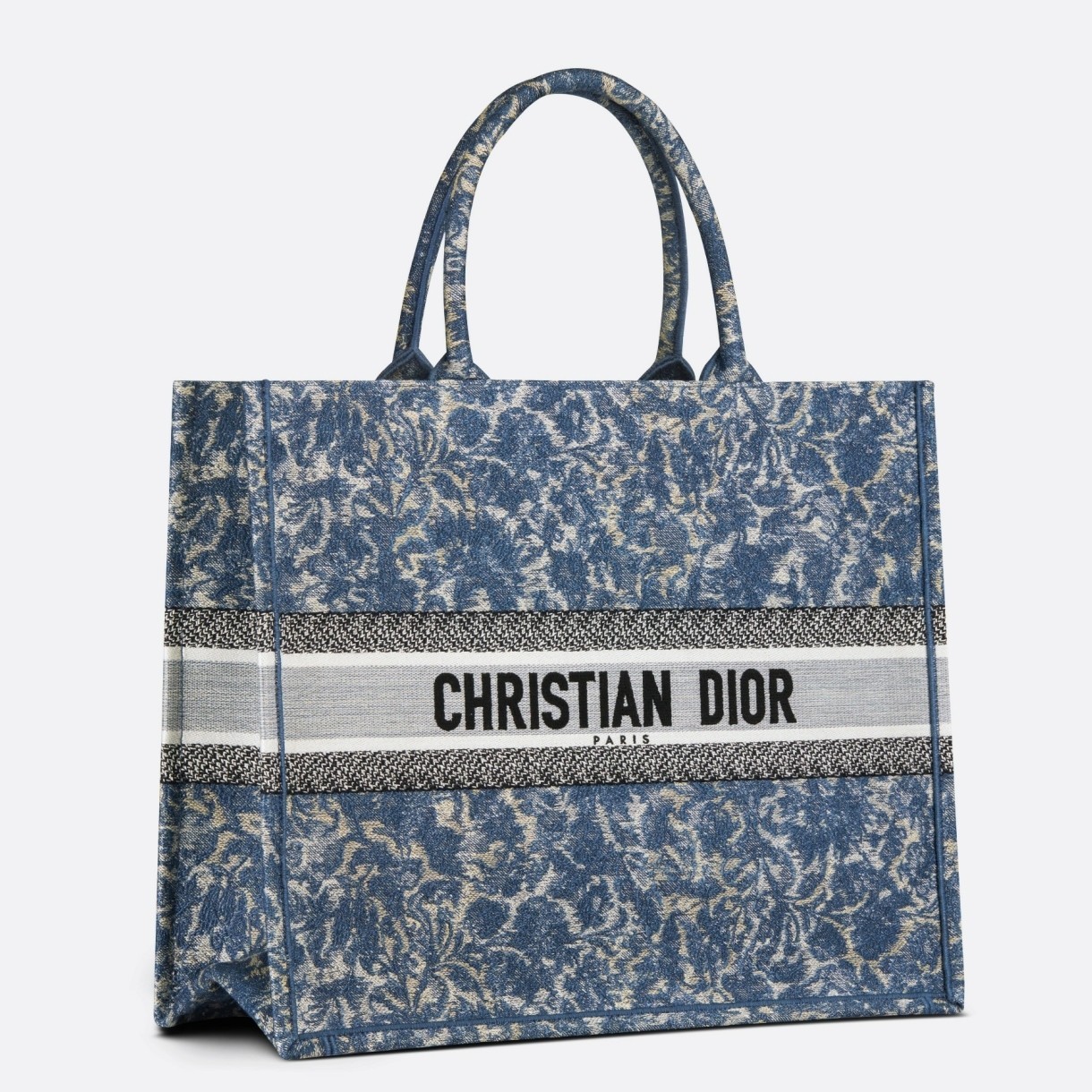 Dior Large Book Tote Bag In Blue Brocart Denim-Effect Embroidery 178