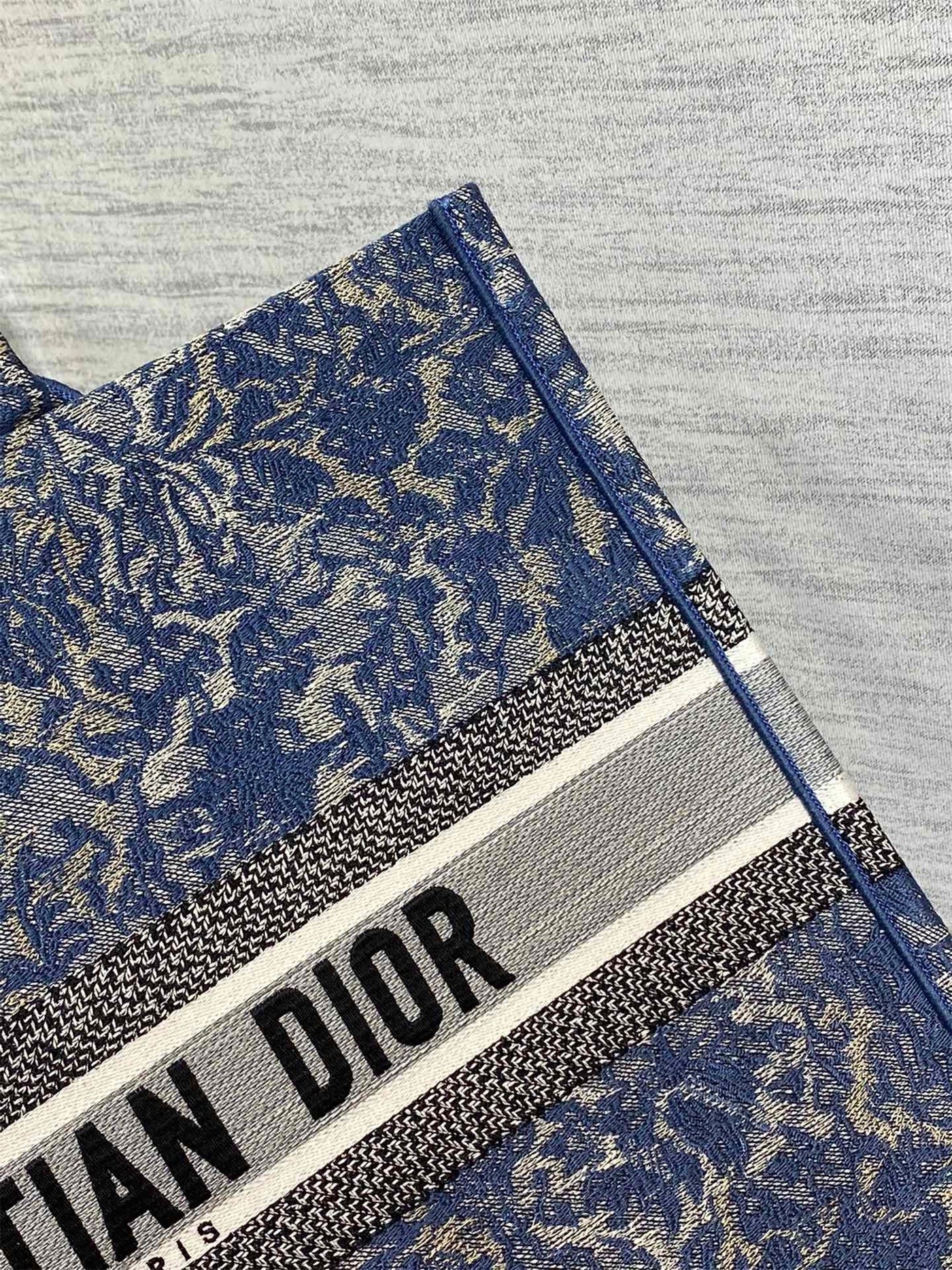 Dior Large Book Tote Bag In Blue Brocart Denim-Effect Embroidery 178