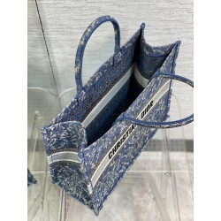 Dior Large Book Tote Bag In Blue Brocart Denim-Effect Embroidery 178