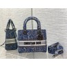 Dior Medium Lady D-Lite Bag In Blue Brocart Denim-Effect Embroidery 323