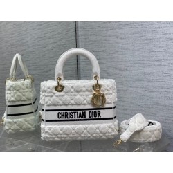 Dior Medium Lady D-Lite Bag In White Cannage Shearling 365