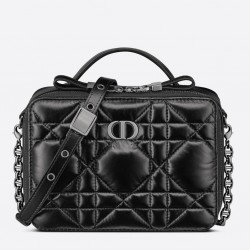 Dior Caro Box Bag with Chain in Black Macrocannage Calfskin 393