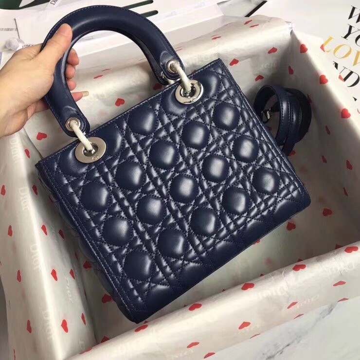 Dior Medium Lady Dior Bag In Indigo Blue Cannage Lambskin 821