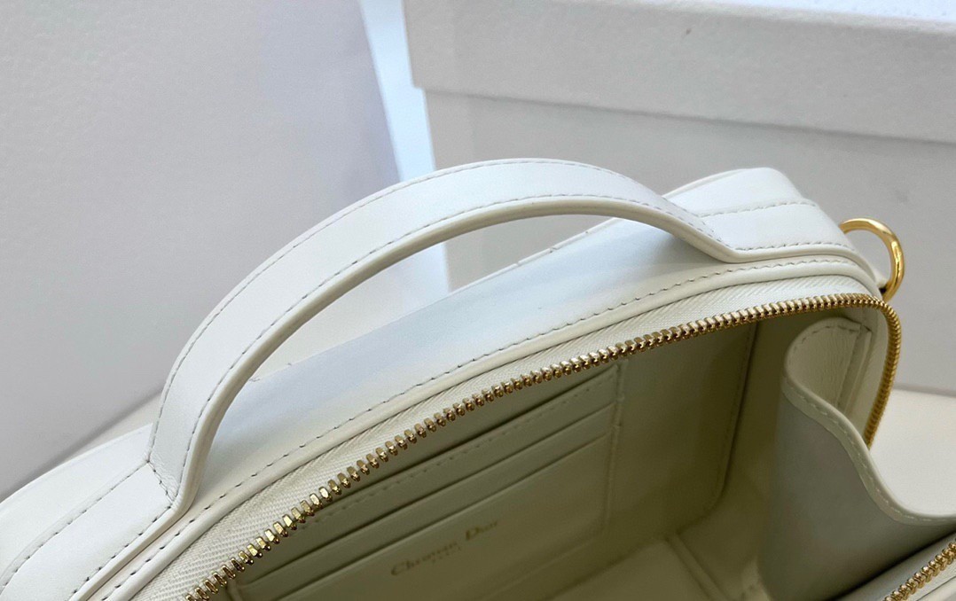 Dior Caro Box Bag with Chain in White Macrocannage Calfskin 431