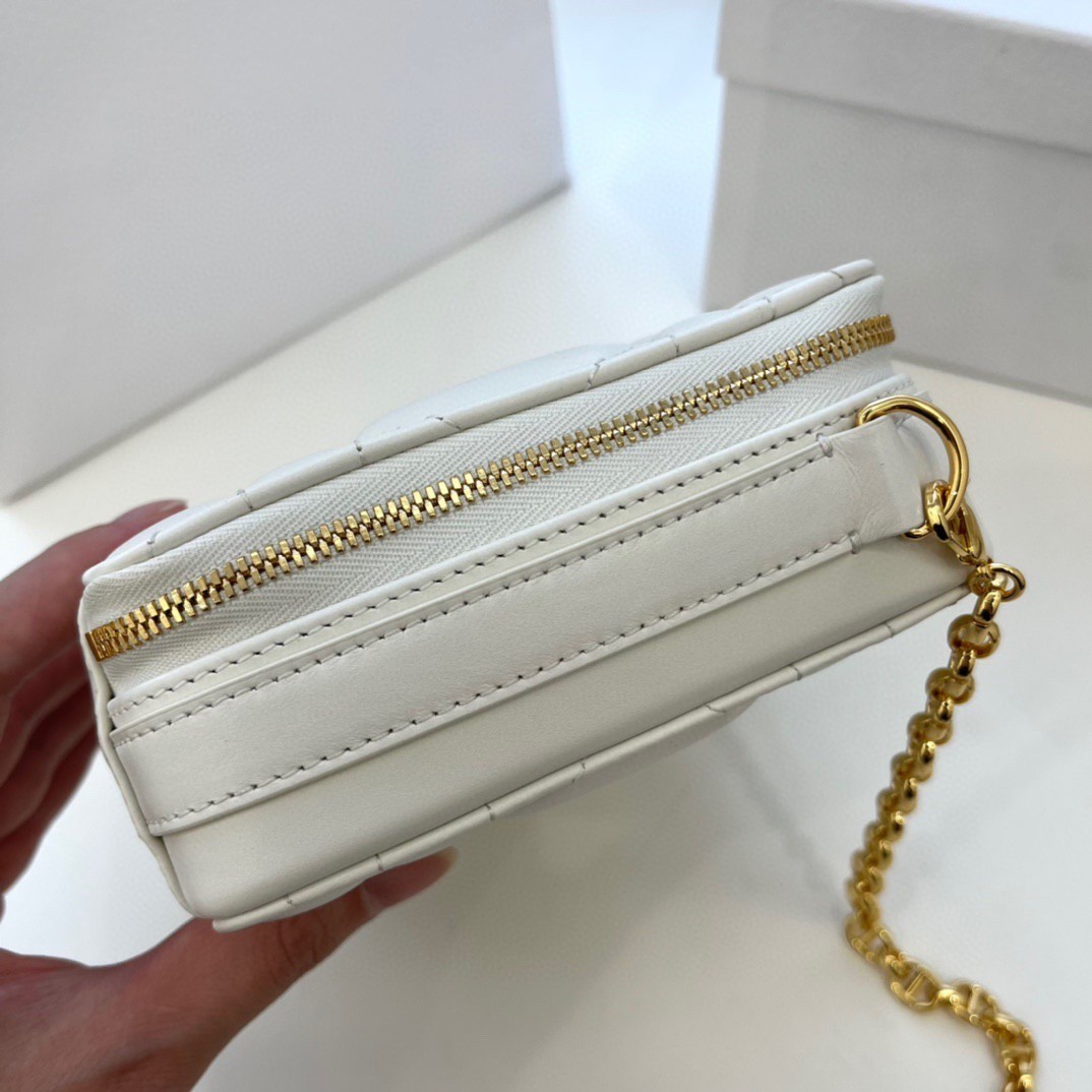 Dior Caro Box Bag with Chain in White Macrocannage Calfskin 431
