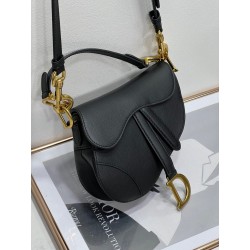 Dior Saddle Mini Bag with Strap in Black Grained Calfskin 479