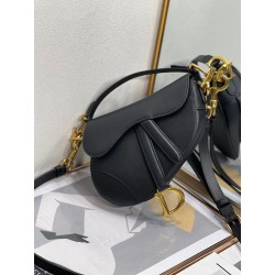 Dior Saddle Mini Bag with Strap in Black Grained Calfskin 479