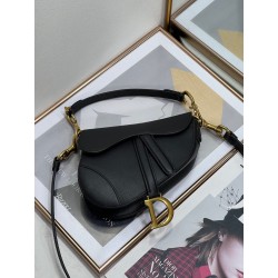 Dior Saddle Mini Bag with Strap in Black Grained Calfskin 479