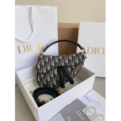 Dior Saddle Mini Bag with Strap in Blue Oblique Jacquard 744