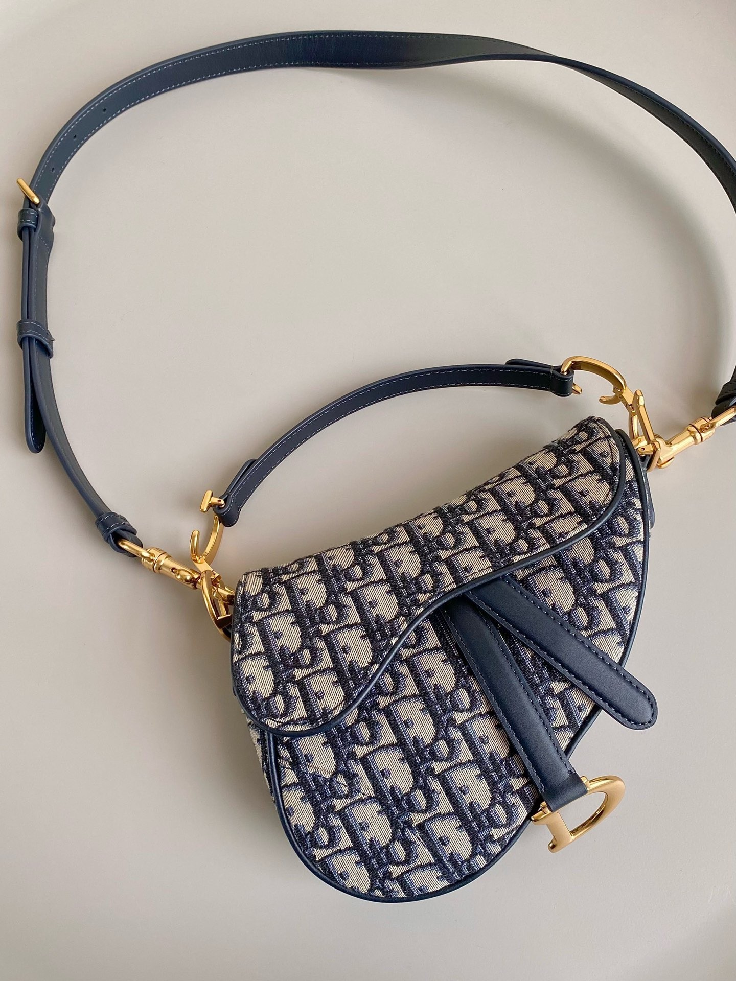 Dior Saddle Mini Bag with Strap in Blue Oblique Jacquard 744