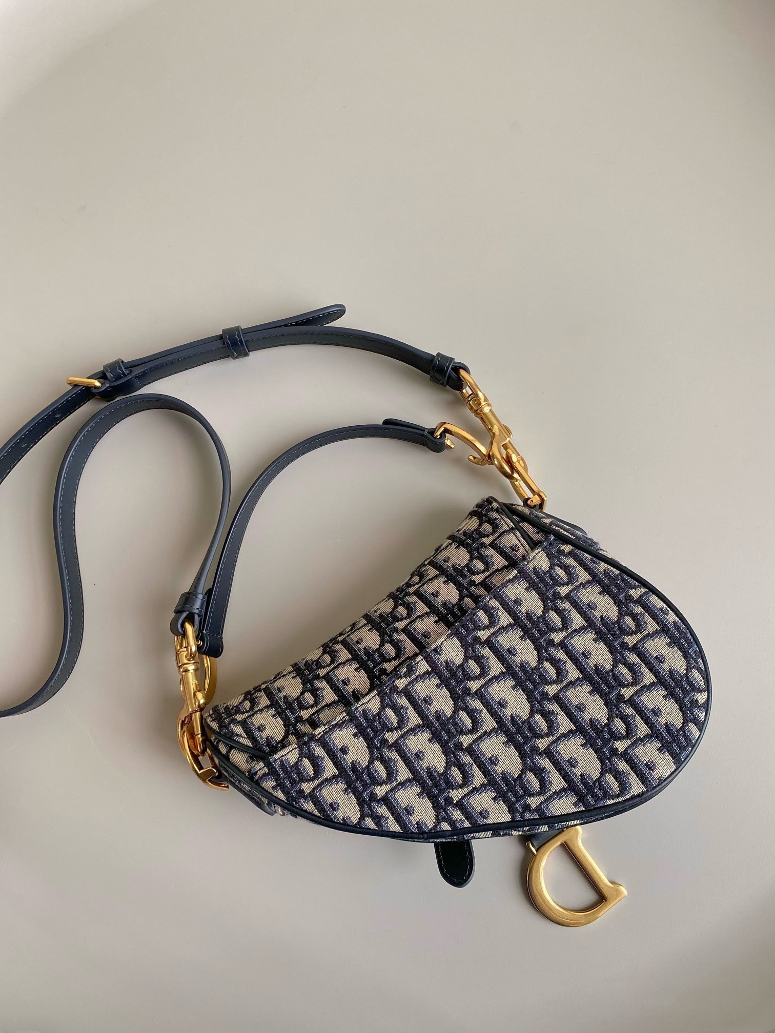 Dior Saddle Mini Bag with Strap in Blue Oblique Jacquard 744