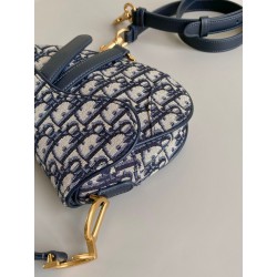 Dior Saddle Mini Bag with Strap in Blue Oblique Jacquard 744