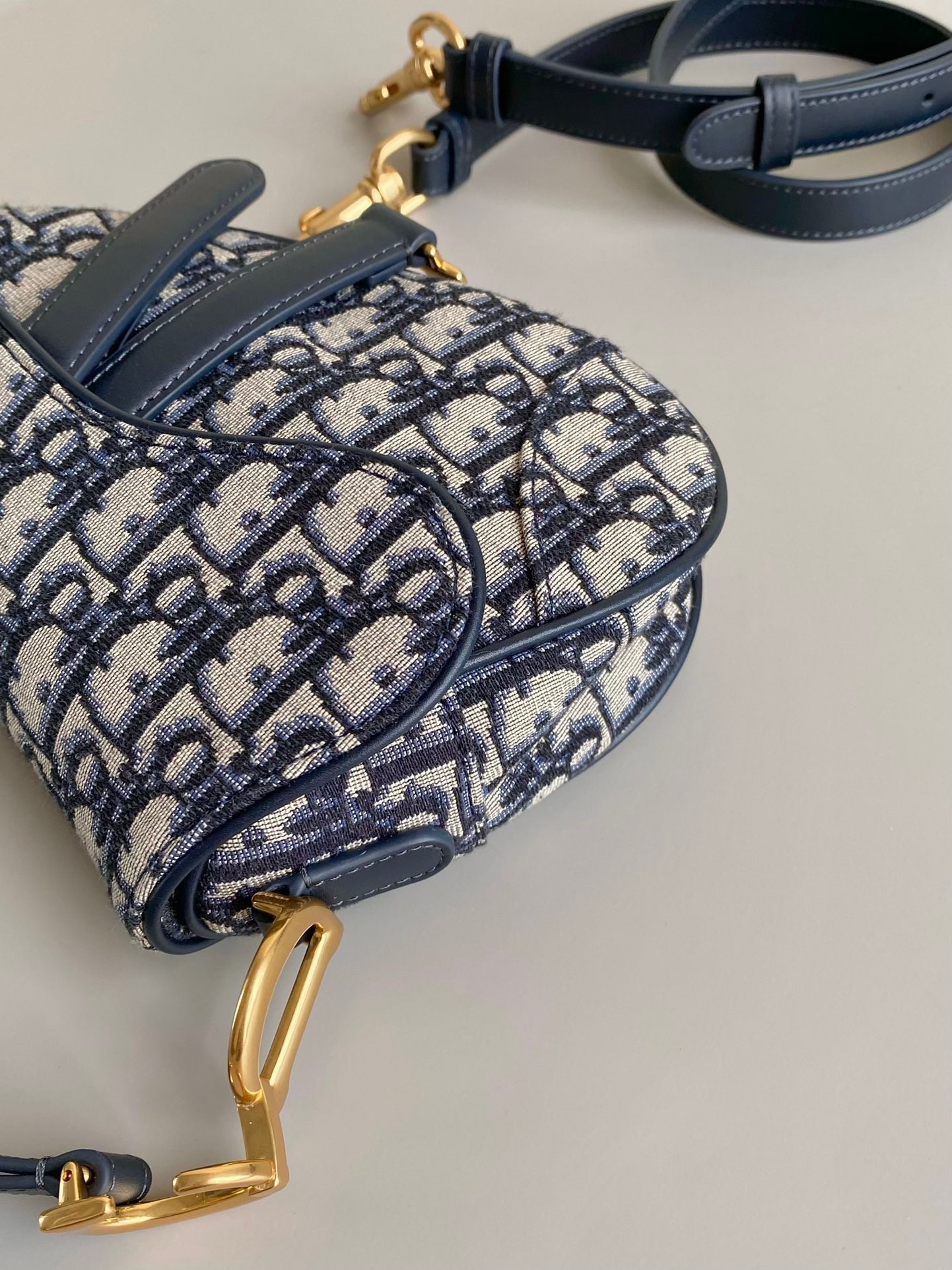 Dior Saddle Mini Bag with Strap in Blue Oblique Jacquard 744