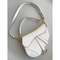 Dior Saddle Bag with Strap in White Grained Calfskin 768