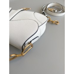 Dior Saddle Bag with Strap in White Grained Calfskin 768