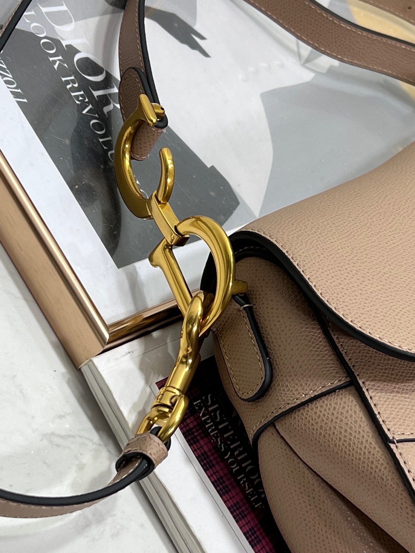 Dior Saddle Bag with Strap in Warm Taupe Grained Calfskin 804