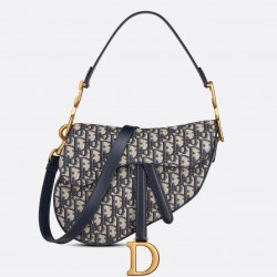 Dior Saddle Bag with Strap in Blue Oblique Jacquard 314