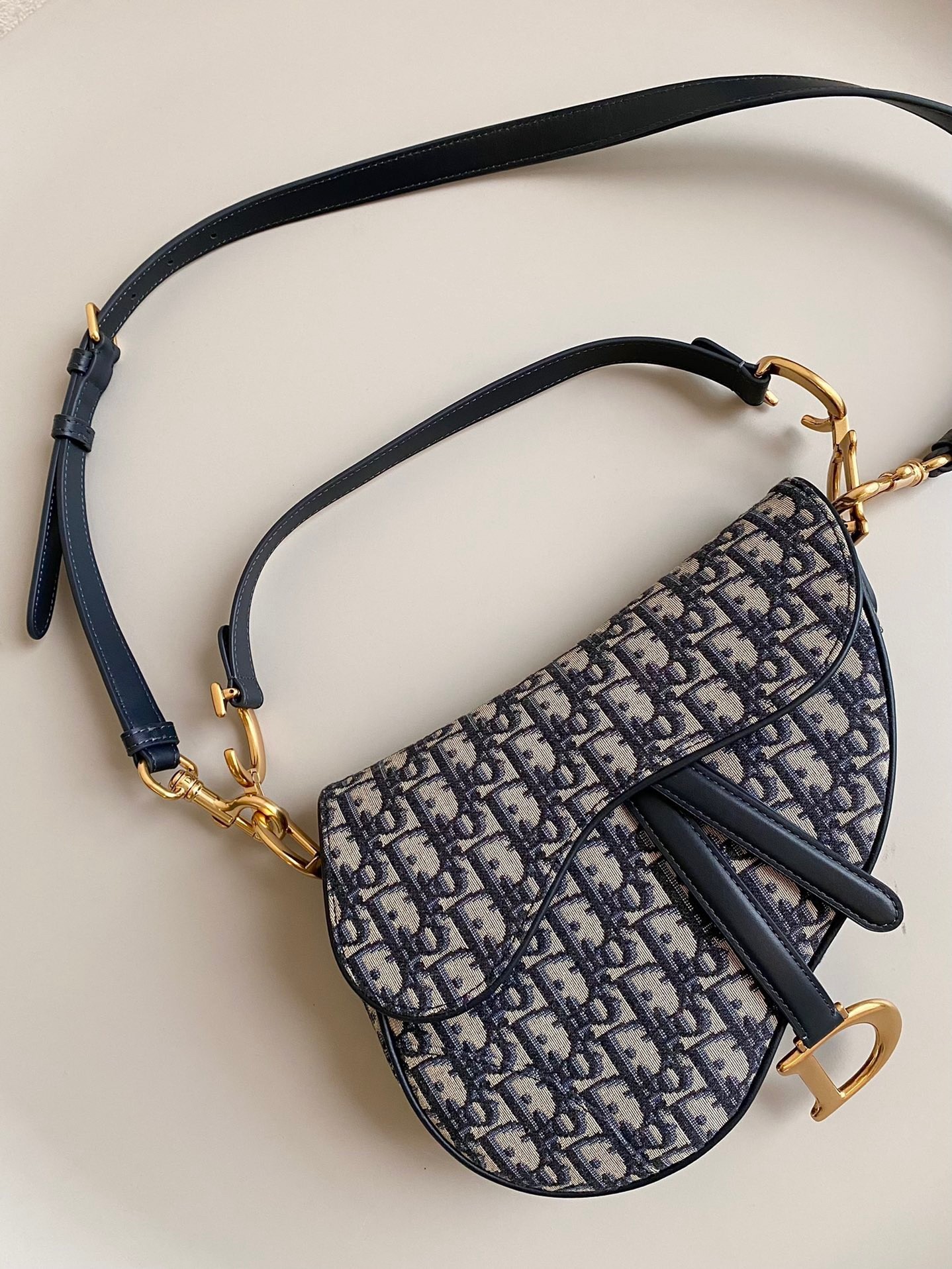 Dior Saddle Bag with Strap in Blue Oblique Jacquard 314