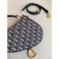 Dior Saddle Bag with Strap in Blue Oblique Jacquard 314