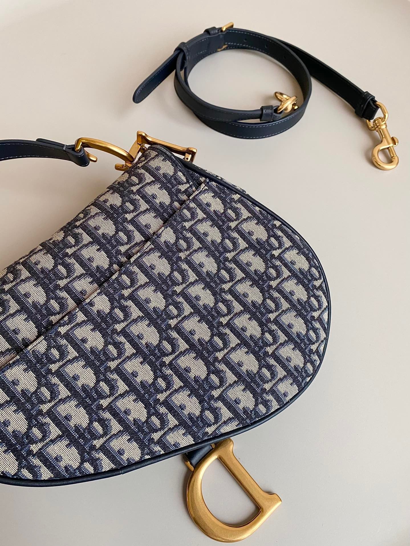 Dior Saddle Bag with Strap in Blue Oblique Jacquard 314