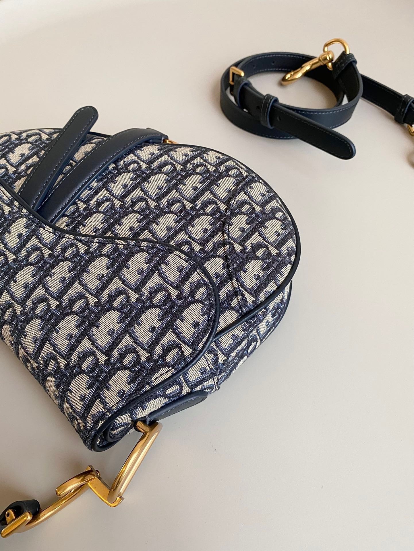 Dior Saddle Bag with Strap in Blue Oblique Jacquard 314