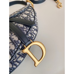 Dior Saddle Bag with Strap in Blue Oblique Jacquard 314