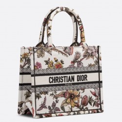 Dior Small Book Tote Bag In White Multicolor Jardin Botanique Embroidery 337