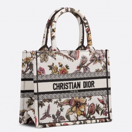 Dior Small Book Tote Bag In White Multicolor Jardin Botanique Embroidery 337