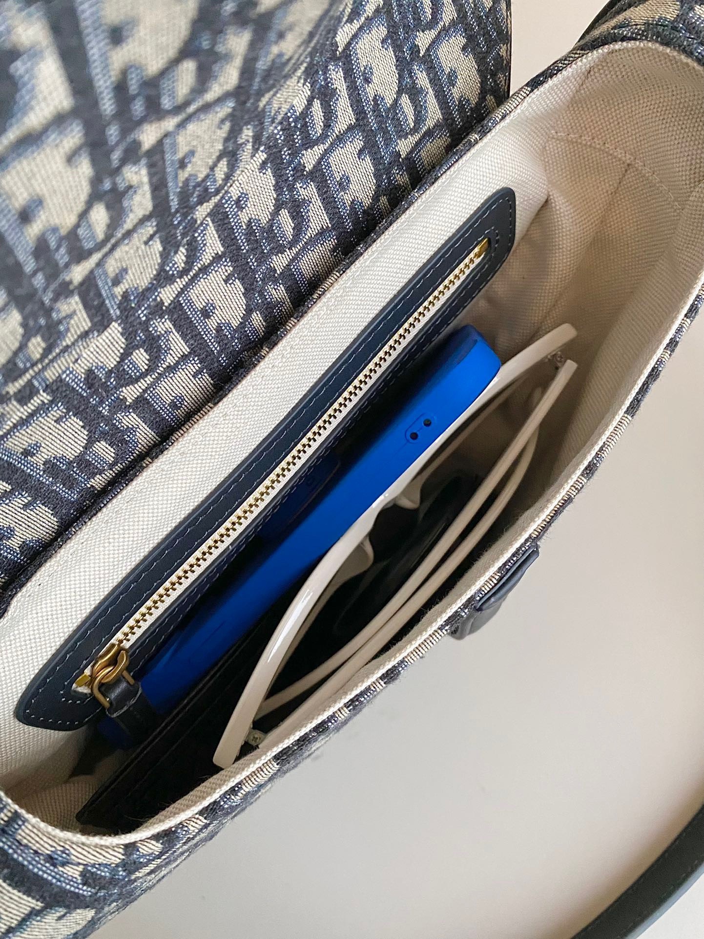 Dior Saddle Bag with Strap in Blue Oblique Jacquard 314