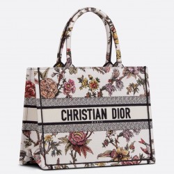 Dior Medium Book Tote Bag In White Multicolor Jardin Botanique Embroidery 386