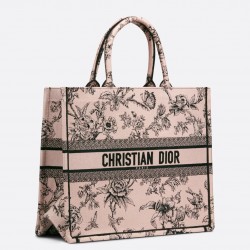 Dior Large Book Tote Bag In Powder Pink Jardin Botanique Embroidery 456