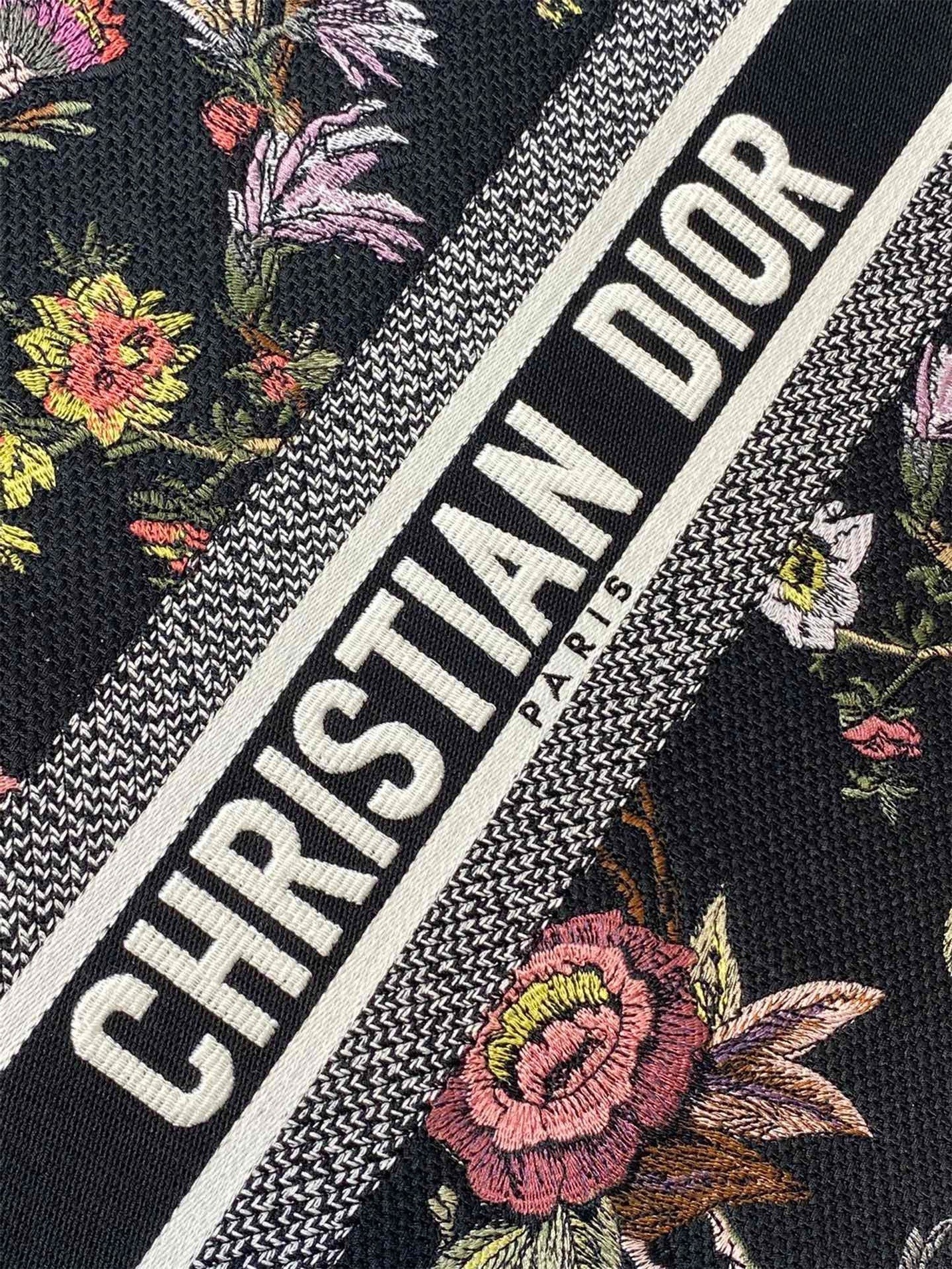 Dior Large Book Tote Bag In Black Multicolor Jardin Botanique Embroidery 424