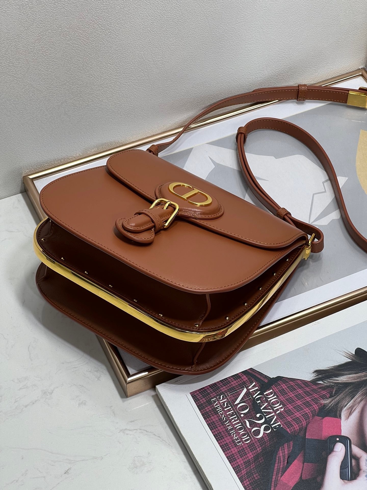 Dior Bobby Frame Bag In Brown Box Calfskin 552