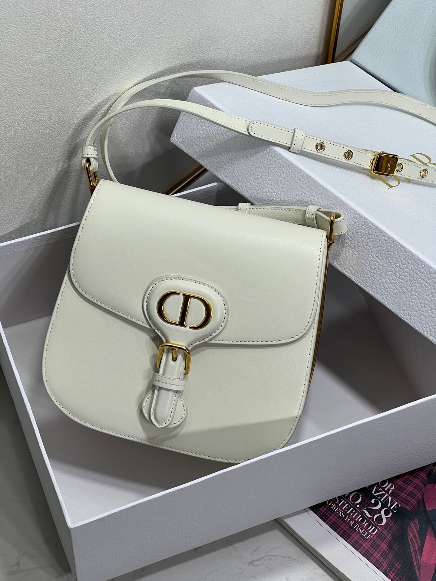 Dior Bobby Frame Bag In White Box Calfskin 616