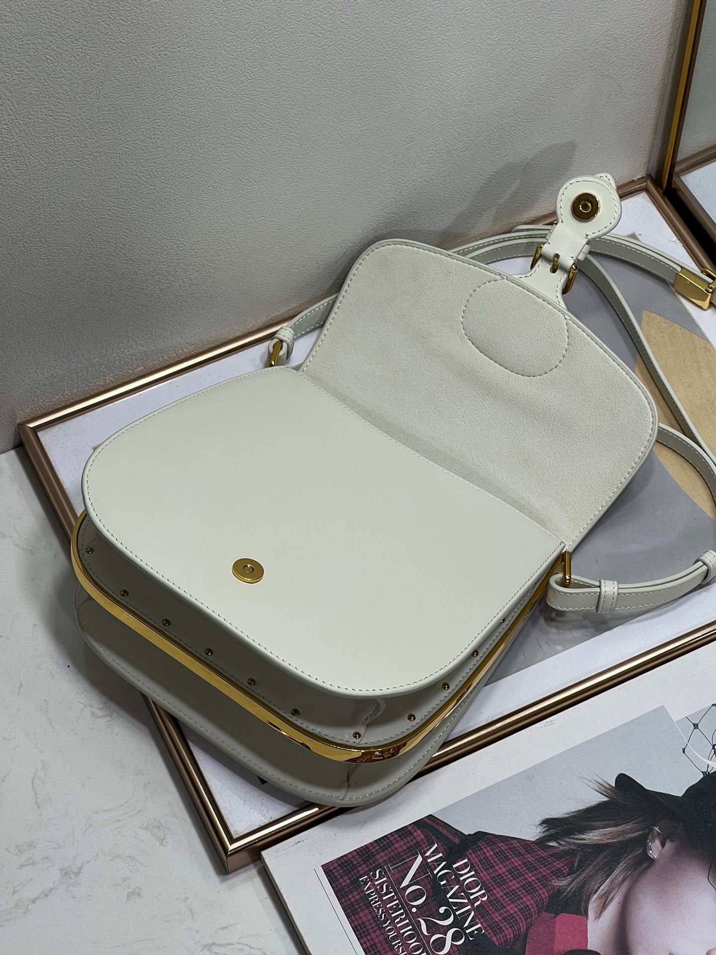 Dior Bobby Frame Bag In White Box Calfskin 616