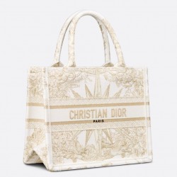 Dior Small Book Tote Bag In Gold Rêve d'Infini Embroidery 629