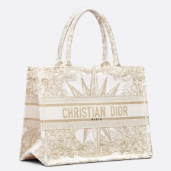 Dior Medium Book Tote Bag In Gold Rêve d'Infini Embroidery 315