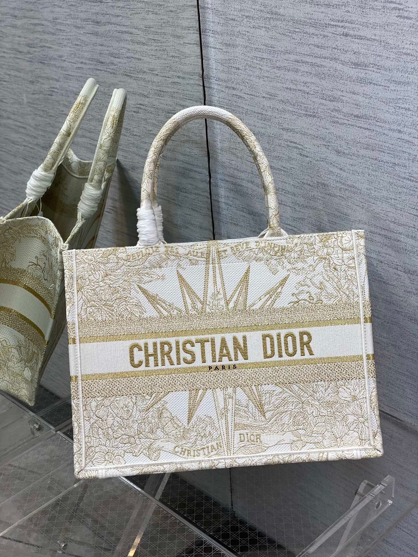 Dior Medium Book Tote Bag In Gold Rêve d'Infini Embroidery 315