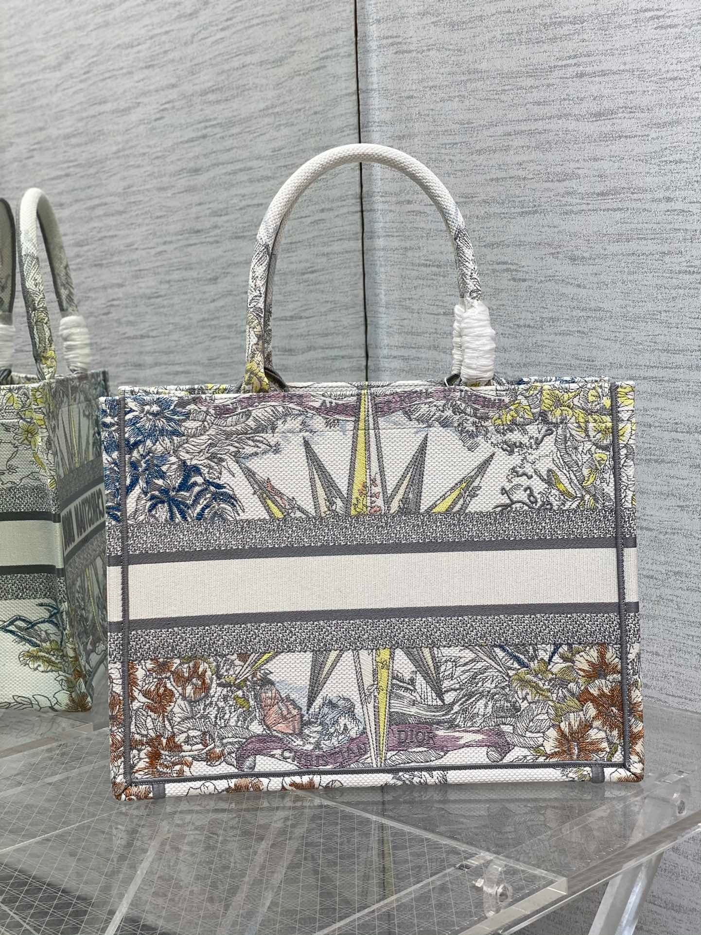 Dior Medium Dior Book Tote In White Multicolor Rêve d'Infini Embroidery 353