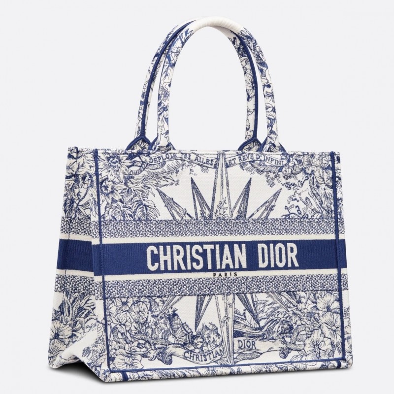 Dior Medium Dior Book Tote In White and Blue Rêve d'Infini Embroidery 379