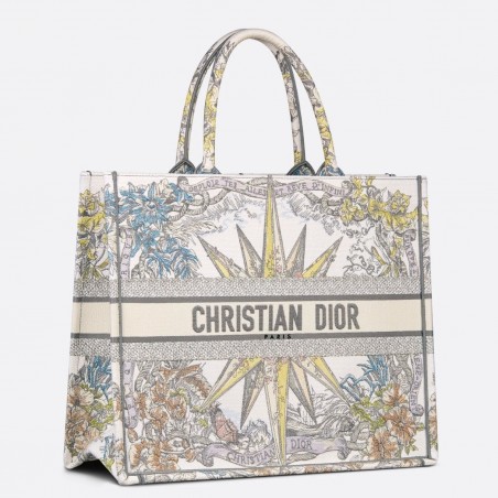 Dior Large Dior Book Tote In White Multicolor Rêve d'Infini Embroidery 410