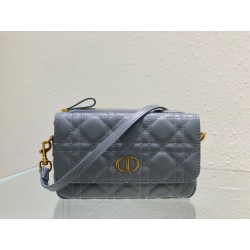 Dior Caro Pouch In Cloud Blue Cannage Calfskin 558