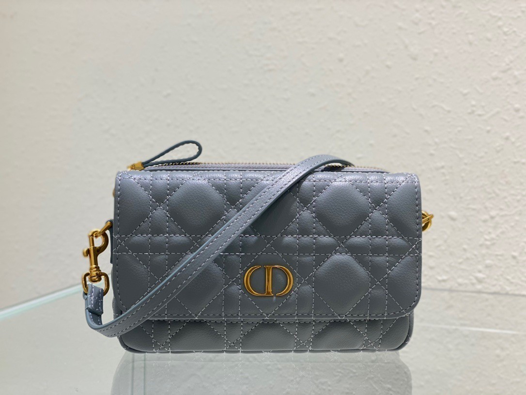 Dior Caro Pouch In Cloud Blue Cannage Calfskin 558