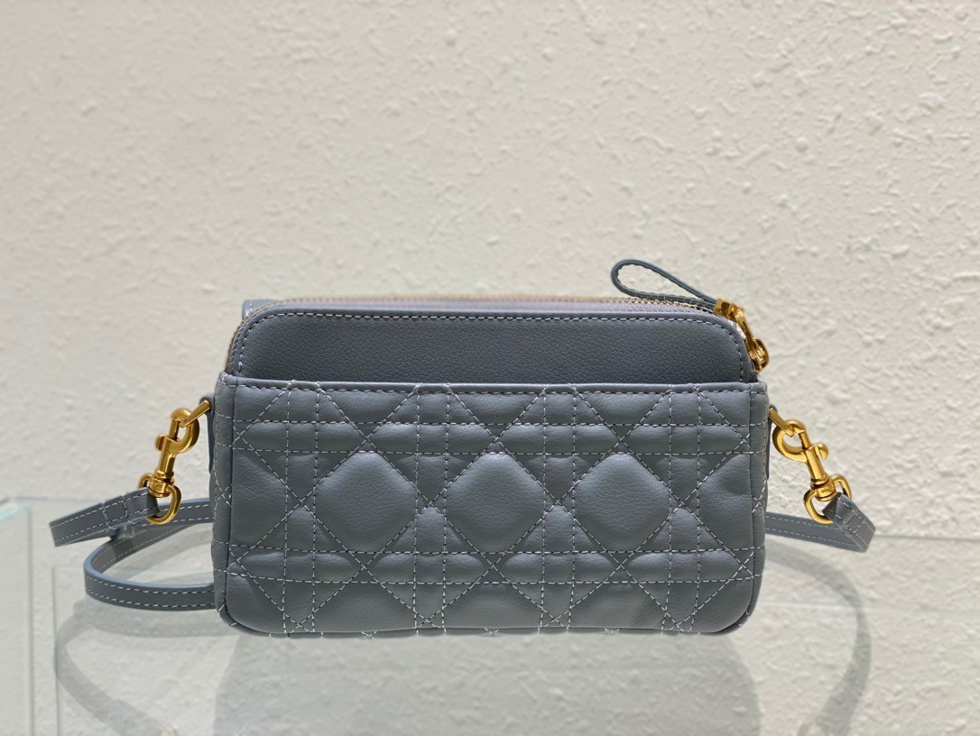 Dior Caro Pouch In Cloud Blue Cannage Calfskin 558