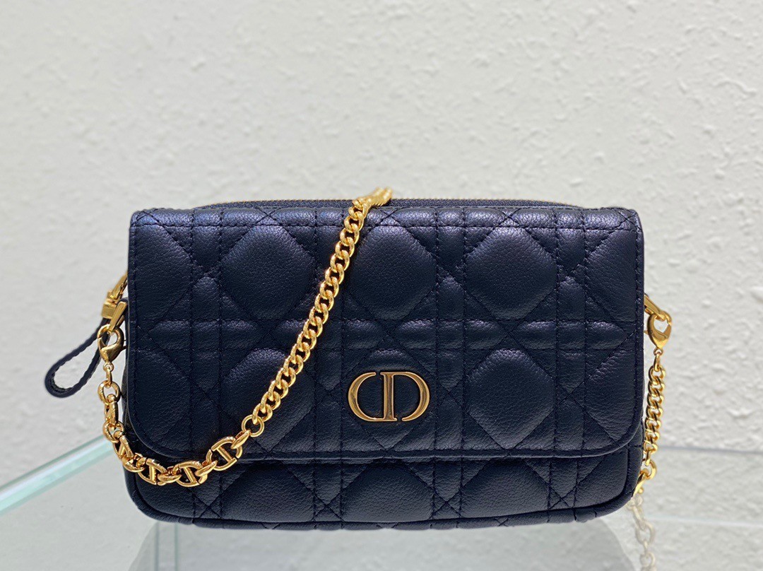 Dior Caro Pouch In Black Cannage Calfskin 491